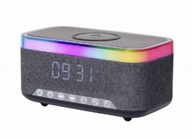 Gembird Digital alarm clock with speaker and wireless charging function black grey