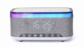 Gembird Digital alarm clock with speaker and wireless charging function white light grey