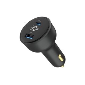 Gembird 2 port USB car fast charger Type C PD LCD 30 W black