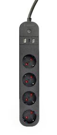 Gembird Smart power strip with USB charger 4 sockets black