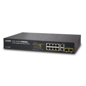 Planet 10 Port Web Managed PoE Switch (8x 100Mbps 802.3at PoE (125W) 2x combo GbE SFP) Uplink Ports Rackmount Desktop Switch