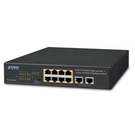 Planet 10 port Unmanaged PoE Switch (8x 100mbps RJ45 30W port PoE 802.3at ports (120W) 2x 100Mbps RJ45 Desktop Switch