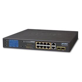 Planet 8 Port 1GbE RJ45 802.3at PoE 2 Port 1GbE RJ45 2 Port 1G SFP Switch with LCD Monitor