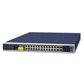 Planet Industrial L3 24 Port GbE RJ45 802.3at PoE 4 Ports Shared 1G Open Slot SFP Managed Ethernet Switch ( 40~75C)