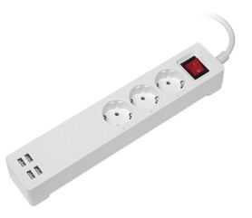 Transmedia Smart 3 way power strip with 4 USB charging ports (total 5V 2 1A)