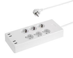 Transmedia Smart 6 way power strip with 4 USB charging ports (max. 5V 4A)
