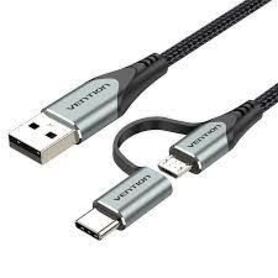 Vention USB 2.0 A Male to 2 in 1 Micro B USB C Male Cable 1M Gray