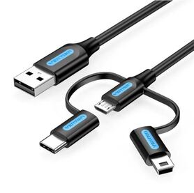 Vention USB 2.0 A Male to 3 in 1 Micro B USB C Mini B Male Cable 0 5m Black