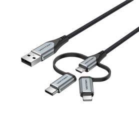 Vention USB 2.0 A Male to 3 in 1 Micro B USB C Lightning Male Cable 1 5m Gray