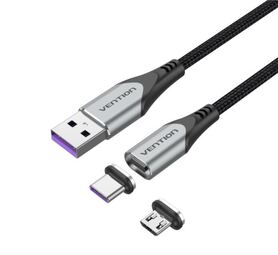 Vention USB 2.0 A Male to 2 in 1 Micro B USB C Male 5A Magnetic Cable 1m Gray
