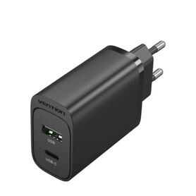 Vention 2 port USB (A C) Wall Charger (18W 20W) EU Plug Black