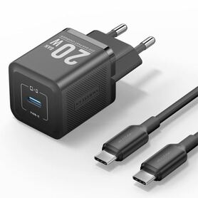 Vention 1 Port USB C GaN Charger 20W with USB C to USB C Cable 1m Black