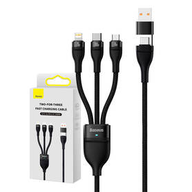 3in1 USB cable Baseus Flash Series 2 USB C + micro USB + Lightning 100W 1.2m (black)