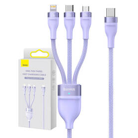 3in1 USB cable Baseus Flash Series 2 USB C + micro USB + Lightning 100W 1.5m (purple)