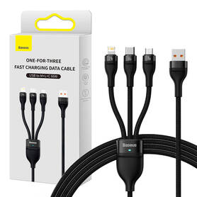 3in1 USB cable Baseus Flash II Series USB C + micro USB + Lightning 66W 1.2m (Black)