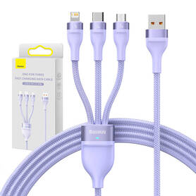 3in1 USB cable Baseus Flash II Series USB C + micro USB + Lightning 66W 1.2m (Purple)