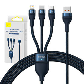 3in1 USB cable Baseus USB 3in1 Baseus Flash Series USB C + Micro + Lightning 66W 1.2m (blue)