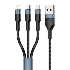 Foneng X51 3in1 USB to USB C / Micro USB / Lightning Cable 3A 1m (Black)