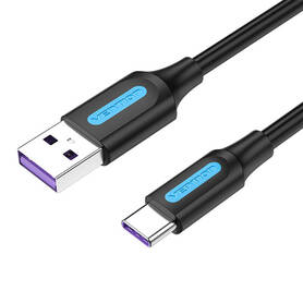 USB 2.0 A to USB C 5A Cable Vention CORBF 1m Black PVC