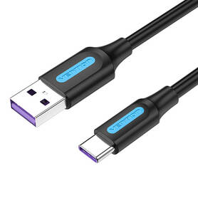 USB 2.0 A to USB C 5A Cable Vention CORBI 3m Black PVC