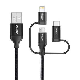 Kabel ładowania Choetech IP0030 MFi 3w1 USB A/Lightning/ Micro USB/USB C 5V 1 2m (czarny)